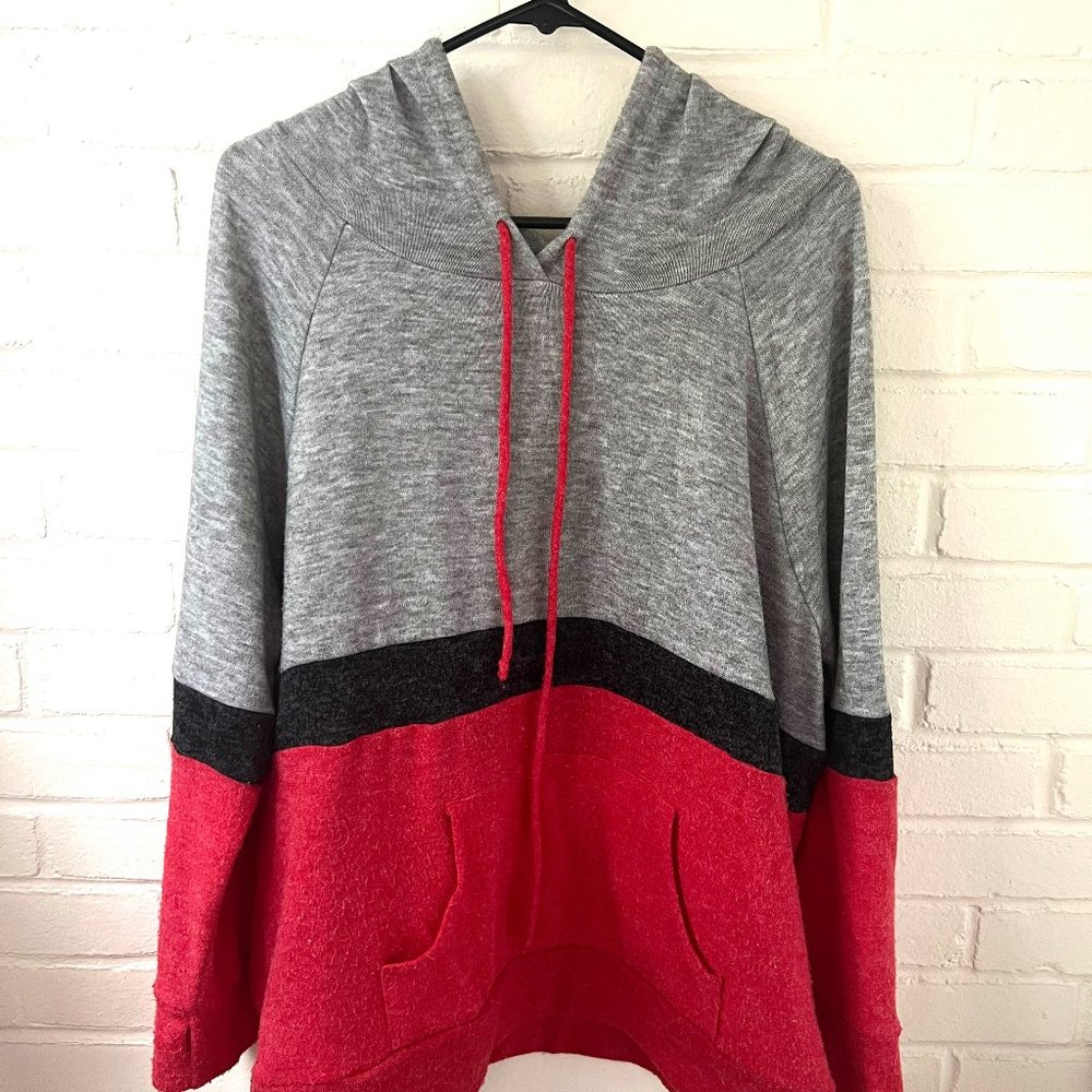 Loveappella Tamar Colorblock Hoodie with Thumbholes | 1X - Picture 2 of 4